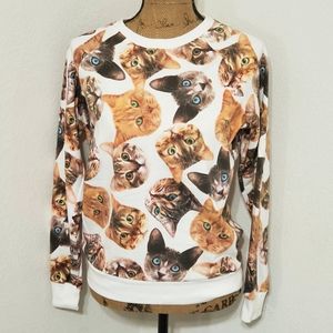 Freeze Cat kitten heads graphic sweatshirt Small white hello kitty cat lady